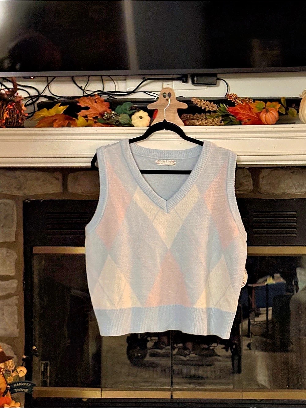 Jolie & Joy Argyle V-Neck Sweater Vest Blue & Pink 2X NWT
